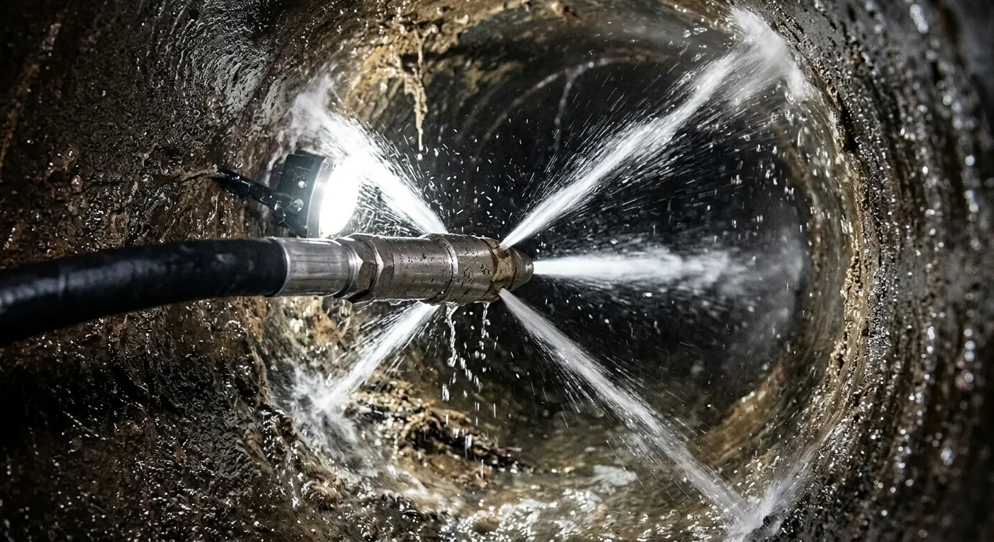 High-pressure hydro jetting nozzle cleaning sewer pipe for Sewer Cleanout in Fort Pierce